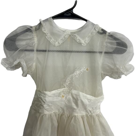 Sheer Vintage Party Dress Puff Sleeve Floral Lace‎ 1950s Girl XS - Picture 2 of 9